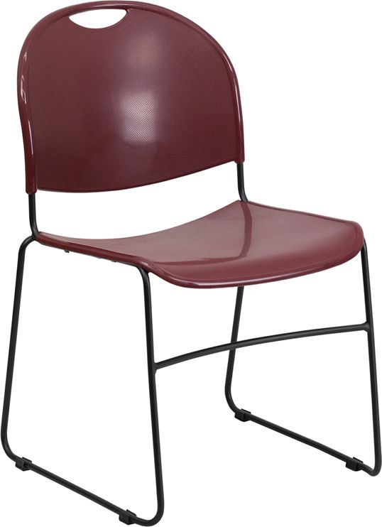 HUSKY Seating® 880 LB Compact Commercial Stack Chair with Sled Base-Burgundy