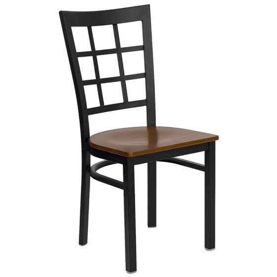 HUSKY Seating Durable 500 LB Metal Restaurant Chair with Window Back & Wood Seat-Cherry
