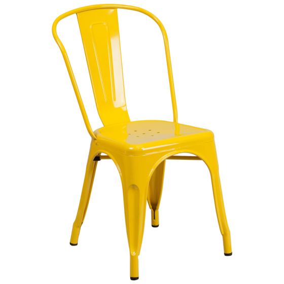 HUSKY Seating 500 LB Stackable Indoor-Outdoor Bistro Style Metal Chair-Yellow
