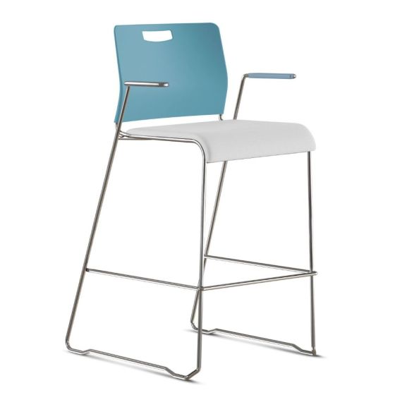 9to5 Seating Kelley 300 LB Sled Base 30" Bar Height Stacking Stool with Armrests, Upholstered Seat
