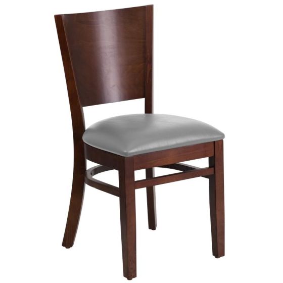 HUSKY Seating 800 LB Solid Back Walnut Finish Wooden Restaurant Chair with Vinyl Seat-Custom Color Vinyl Seat