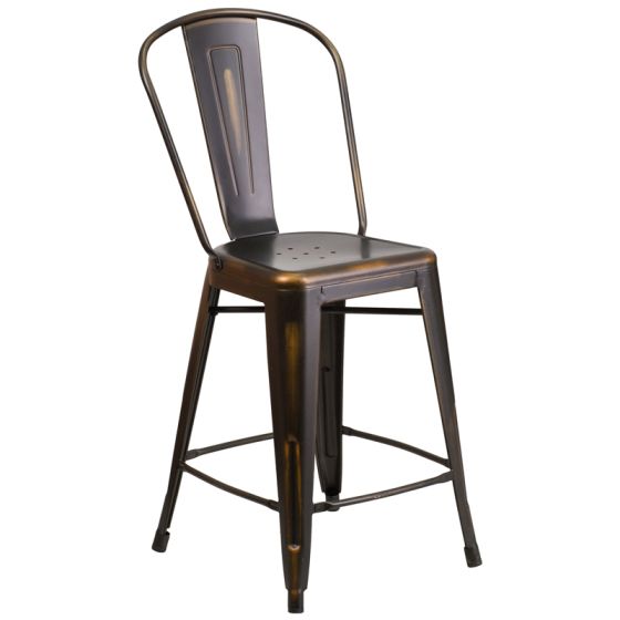HUSKY Seating 500 LB Distressed Finish Counter Height 24" Indoor-Outdoor Metal Bar Stool-Copper