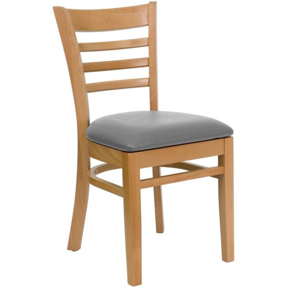 HUSKY Seating Ladder Back Wood 800 LB Restaurant Chair with Natural Finish & Custom Vinyl Seat