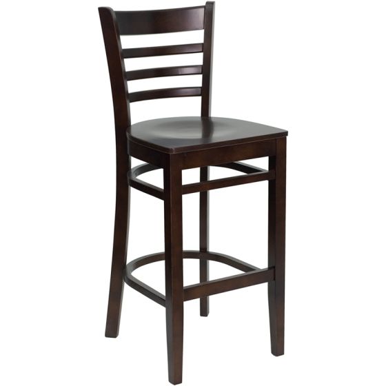 HUSKY Seating Heavy Duty 800 LB Ladder Back Wood Bar Stool-Walnut Wood