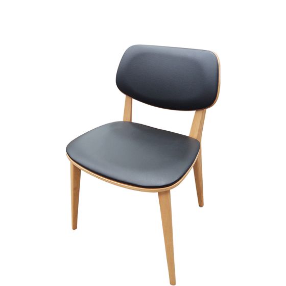 Harbor 300 LB Restaurant Chair with Natural Finish Wood Frame and Black Vinyl Back and Seat