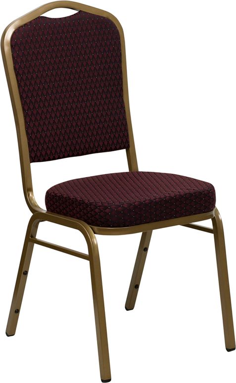 HUSKY Seating® 500 LB Commercial Fabric Banquet Stacking Chair with All Gold Frame-Burgundy Version 2