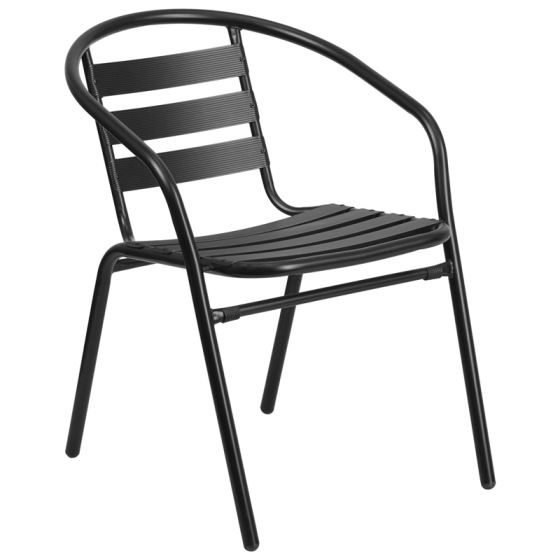 HUSKY Seating 352 LB Aluminum Slat Metal Indoor-Outdoor Restaurant Stacking Chair-Black