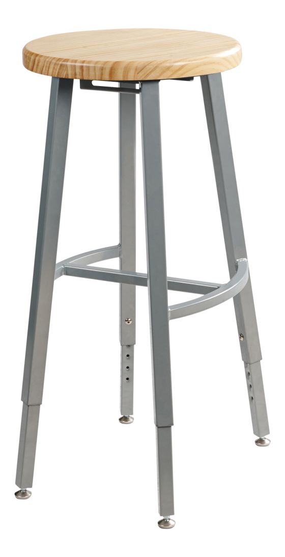 NPS® 24-32" Height Adjustable Titan 1000 LB Stool, Solid Wood Seat, Grey Frame