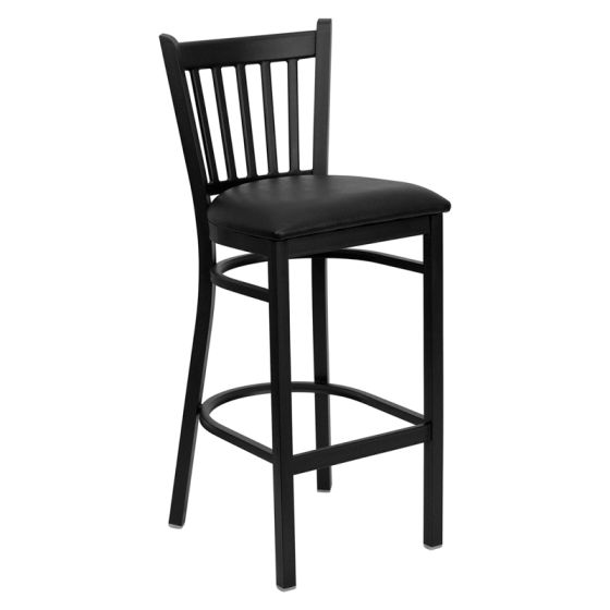 HUSKY Seating Heavy Duty 500 LB Restaurant Bar Stool with Vert Back & Padded Seat-Black