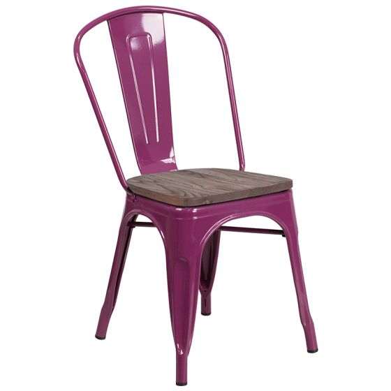 HUSKY Seating 500 LB Purple Metal Stackable Chair with Wood Seat