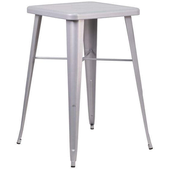 HUSKY Seating® Modern 24" Square Bar Height Indoor-Outdoor Cafe Table-Silver