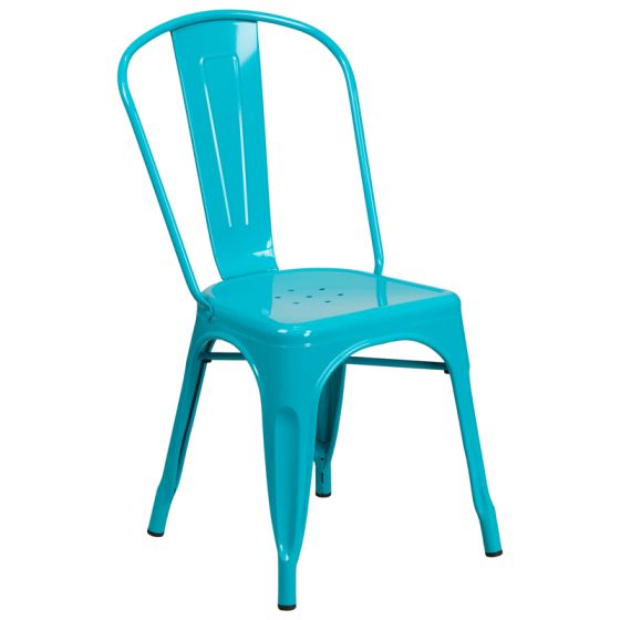 HUSKY Seating 500 LB Bistro Style Metal Indoor-Outdoor Stackable Chair-Crystal Teal-Blue