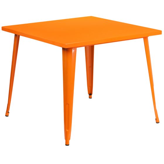 HUSKY Seating® 35.5" Square Metal Indoor-Outdoor Restaurant Table-Orange