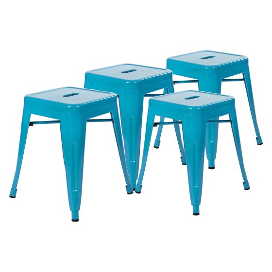 4 PACK - HUSKY Seating 250 LB 18" Table Height Stackable Backless Metal Indoor Restaurant Stool - Teal