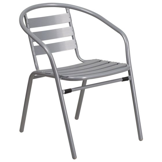 HUSKY Seating 352 LB Aluminum Slat Metal Indoor-Outdoor Restaurant Stacking Chair-Silver