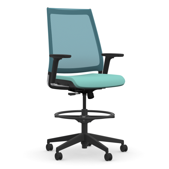 9to5 Seating Luna Counter Height Office Stool with Upholstered Seat and Mesh Back, Simple Synchro Control, and Four Way Adjustable Armrests