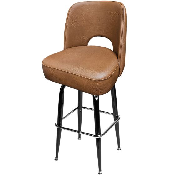 Cutout Back Bucket 500 LB Bar Stool - Buckskin Vinyl with Gloss Black Square Swivel Frame