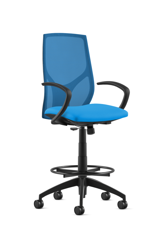 9to5 Seating Vault Mesh Mid-Back Counter Height 300 LB Office Stool, Adjustable Back, Seat Slider, Simple Synchro Tilt Control, Black Soft Touch C Shape Arms