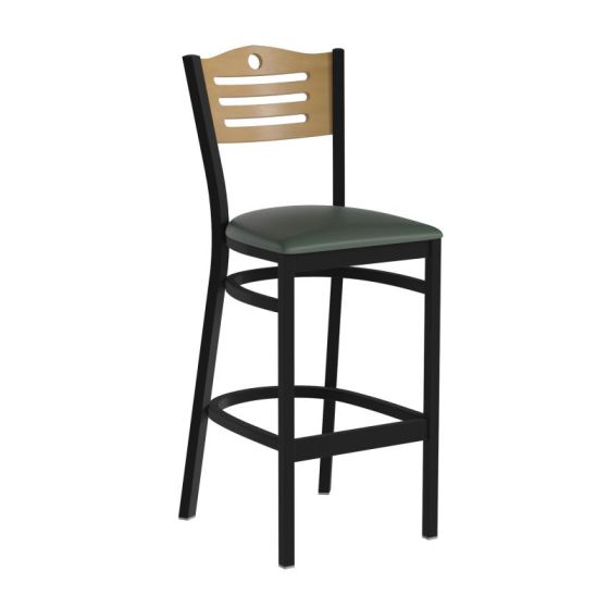 HUSKY Seating Heavy Duty 500 LB Metal Bar Stool with Natural Wood Slat Back-Green