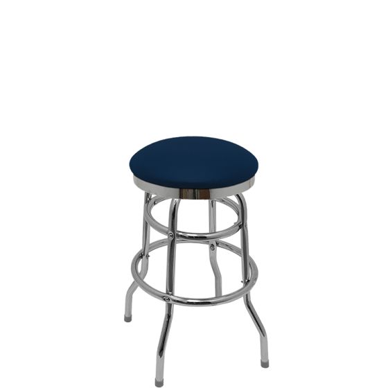 Heavy Duty SlimLine 500 LB Button Top Swivel Bar Stool with Double Rung Chrome Frame - Navy Blue Vinyl