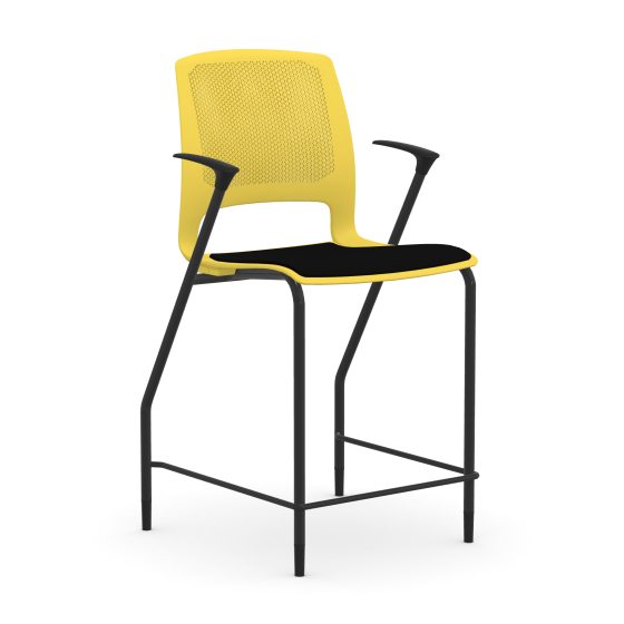 9to5 Seating Dash 24" Counter Height 300 LB Stool with Black Frame and Arms, Plastic Back, Upholstered Seat