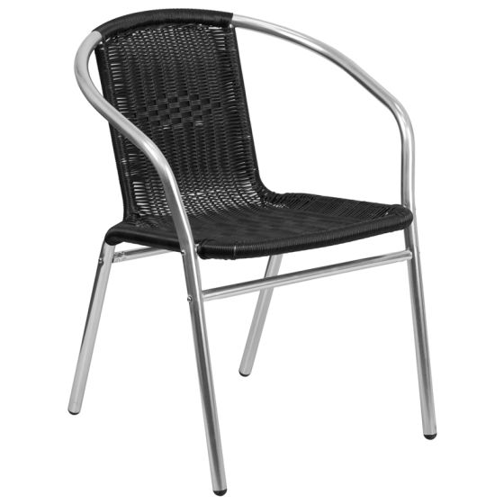 HUSKY Seating 352 LB Aluminum & Rattan Indoor-Outdoor Restaurant Stack Chair-Black