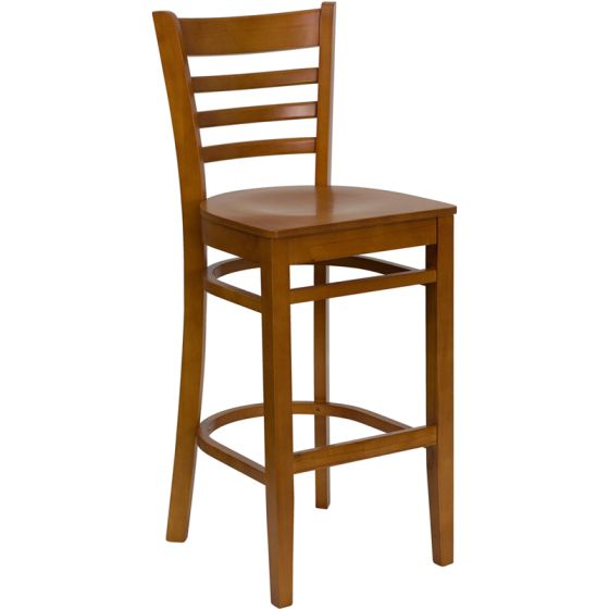 HUSKY Seating Heavy Duty 800 LB Ladder Back Wood Bar Stool-Cherry Wood