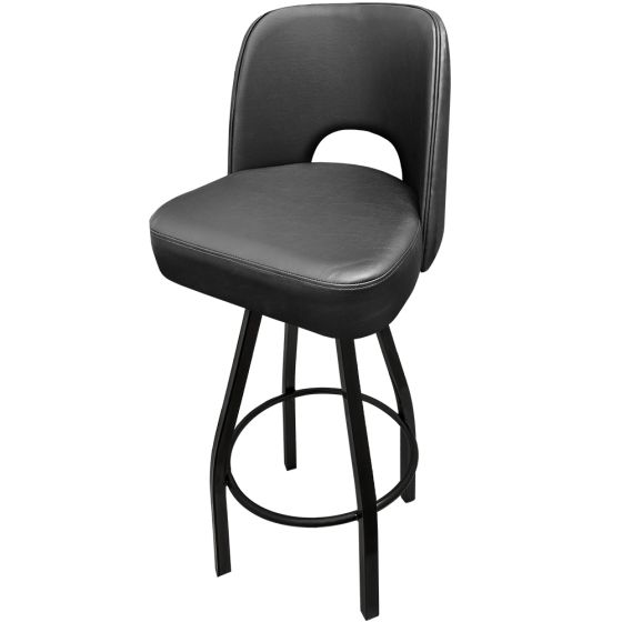 Cutout Back Bucket 500 LB Bar Stool - Black Vinyl with Black Powder Coat Swivel Frame