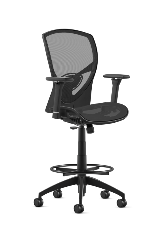 9to5 Seating Theory All Mesh Mid-Back 300 LB Counter Height Office Stool, Simple Synchro Control, Height & Width Adjustable and Pivot Arms