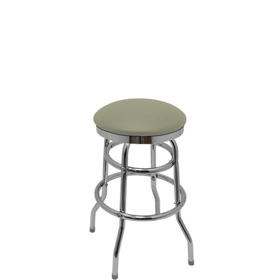 Heavy Duty SlimLine 500 LB Button Top Swivel Bar Stool with Double Rung Chrome Frame - Gray Vinyl
