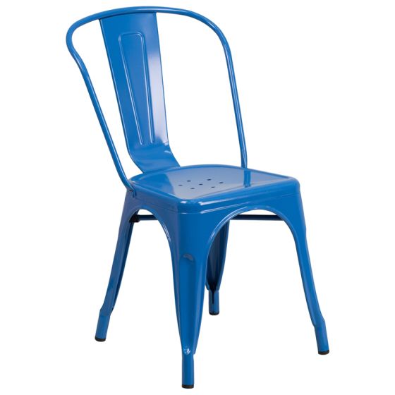 HUSKY Seating 500 LB Stackable Indoor-Outdoor Bistro Style Metal Chair-Blue