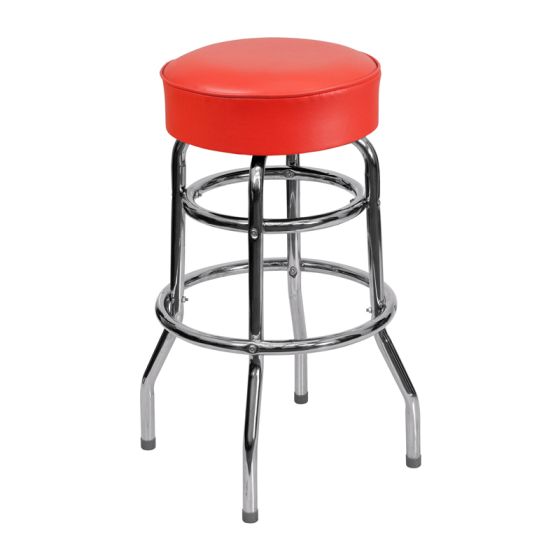 HUSKY Seating Heavy Duty 500 LB Steel Metal Bar Stool with Chrome Frame & Swivel Seat-Red