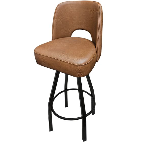 Cutout Back Bucket 500 LB Bar Stool - Buckskin Vinyl with Black Powder Coat Swivel Frame