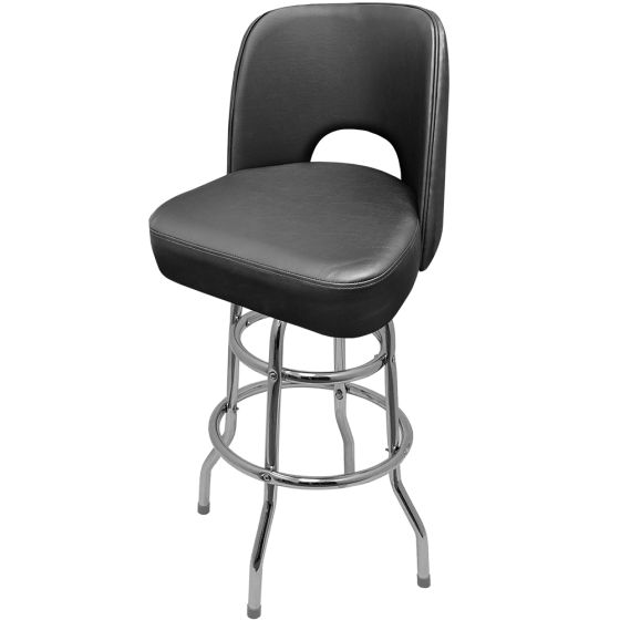 Cutout Back Bucket 500 LB Bar Stool - Black Vinyl with Double Rung Chrome Swivel Frame