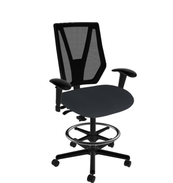 Sitmatic GoodFit Large Seat Mesh Back Tall Height Drafting Stool with Adjustable Armrests