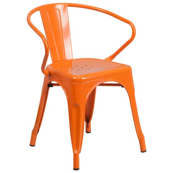HUSKY Seating 500 LB Stackable Indoor-Outdoor Mid-Back Bistro Style Metal Chair-Orange