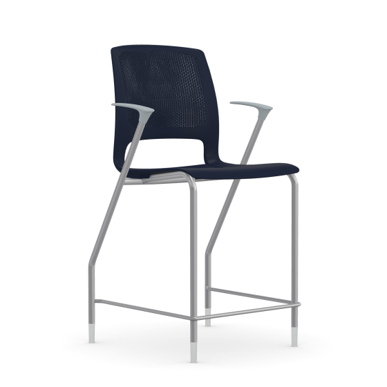 9to5 Seating Dash 24" Counter Height 300 LB Stool with Silver Frame and Gray Arms