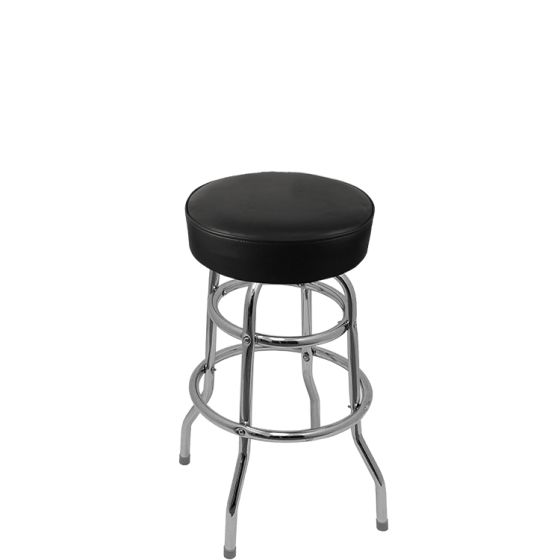 Heavy Duty 500 LB Button Top Swivel Bar Stool with Double Rung Chrome Frame - Black Vinyl