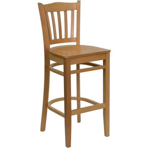 HUSKY Seating 800 LB Vertical Slat Back Wooden Restaurant Bar Stool-Natural
