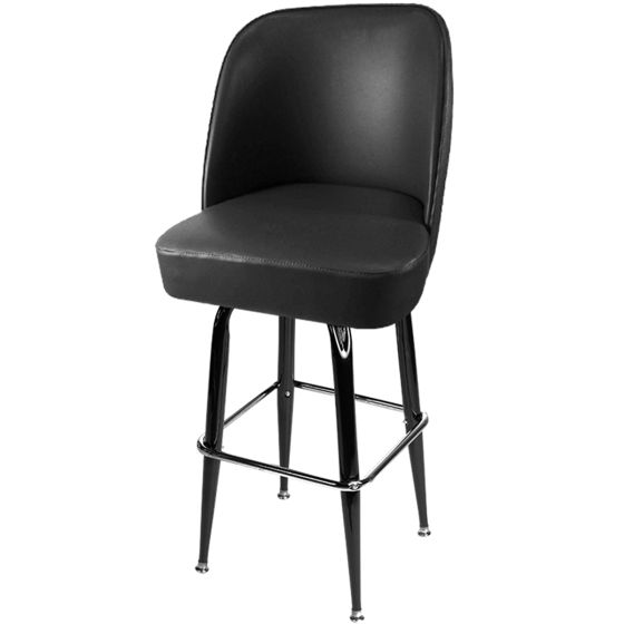 American Made Heavy Duty 500 LB Swivel Bucket Bar Stool with Gloss Frame - Black Vinyl