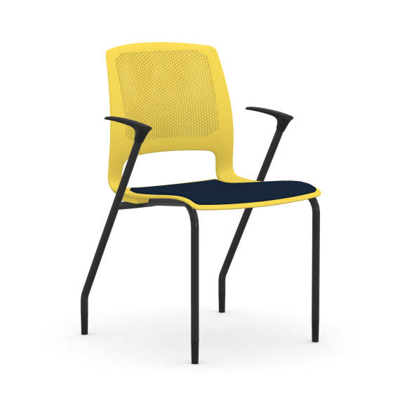 9to5 Seating Dash 4-Leg Stacking 300 LB Guest Chair with Black Frame and Arms, Plastic Back, Upholstered Seat