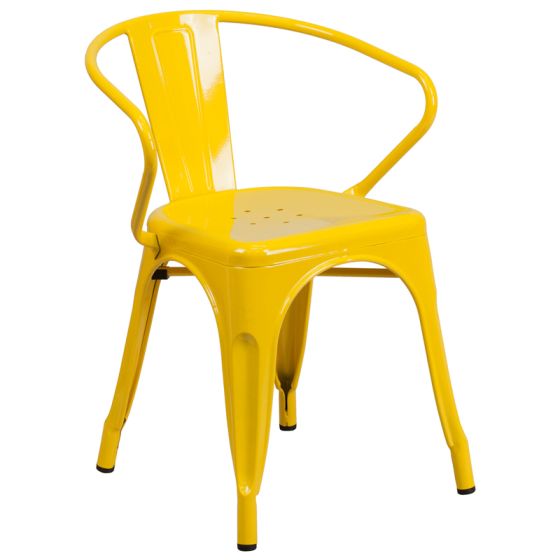 HUSKY Seating 500 LB Stackable Indoor-Outdoor Mid-Back Bistro Style Metal Chair-Yellow