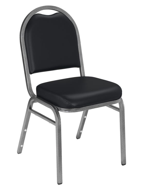 National Public Seating 9200 Series Dome Back Vinyl Padded Stacking 500 LB Banquet Chair - Silver Vein Frame - Black