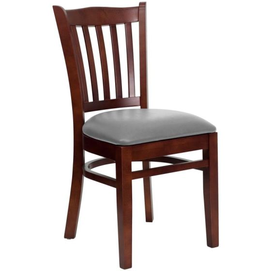 HUSKY Seating Vertical Back Wood 800 LB Restaurant Chair with Mahogany Finish & Custom Vinyl Seat