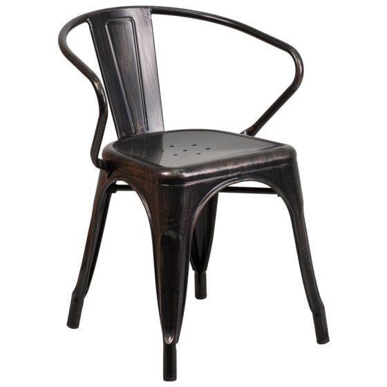 HUSKY Seating 500 LB Stackable Indoor-Outdoor Mid-Back Bistro Style Metal Chair-Antique Black Gold