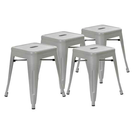 4 PACK - HUSKY Seating 250 LB 18" Table Height Stackable Backless Metal Indoor Restaurant Stool - Gray