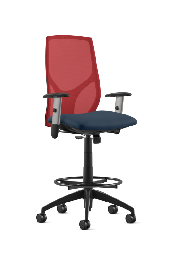 9to5 Seating Vault Mesh Mid-Back Bar Height 300 LB Office Stool, Adjustable Back, Seat Slider, Simple Synchro Tilt Control, 4-Way Adjustable Silver Arm