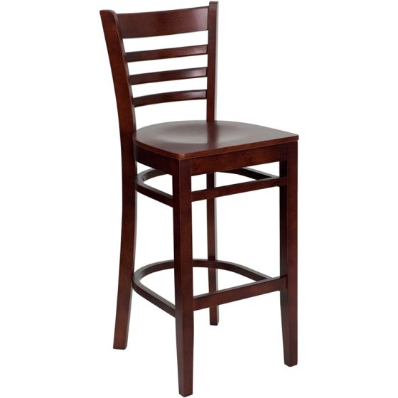 HUSKY Seating Heavy Duty 800 LB Ladder Back Wood Bar Stool-Mahogany Wood