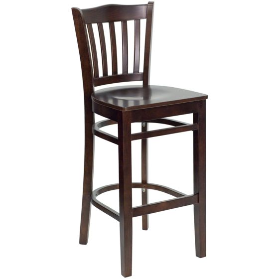 HUSKY Seating 800 LB Vertical Slat Back Wooden Restaurant Bar Stool-Walnut