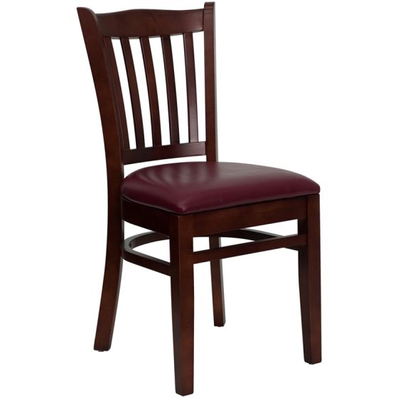 HUSKY Seating Vertical Back Wood 800 LB Restaurant Chair with Mahogany Finish & Vinyl Seat-Burgundy